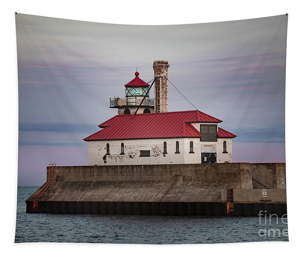 Duluth Tapestry featuring the photograph Duluth Minnesota South Breakwater Outer Lighthouse by Nikki Vig