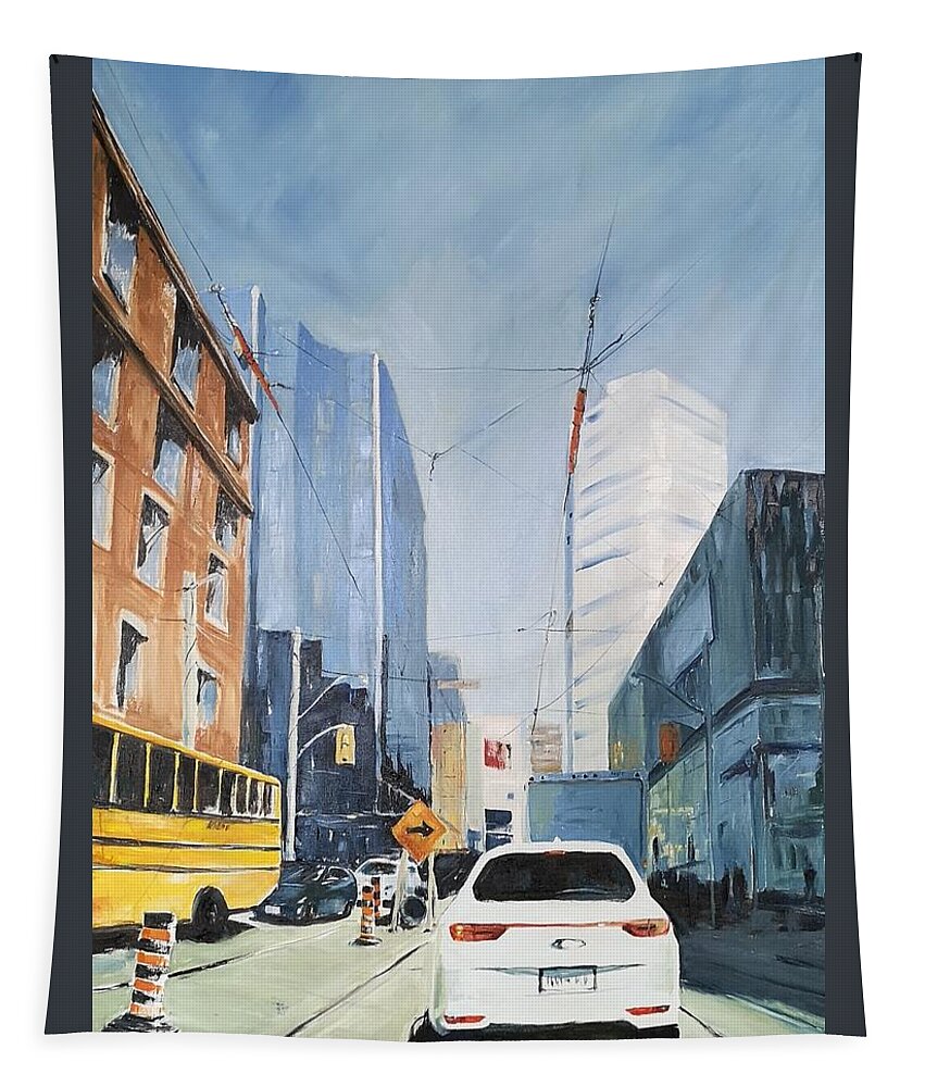 Toronto Tapestry featuring the painting Dundas Square by Sheila Romard