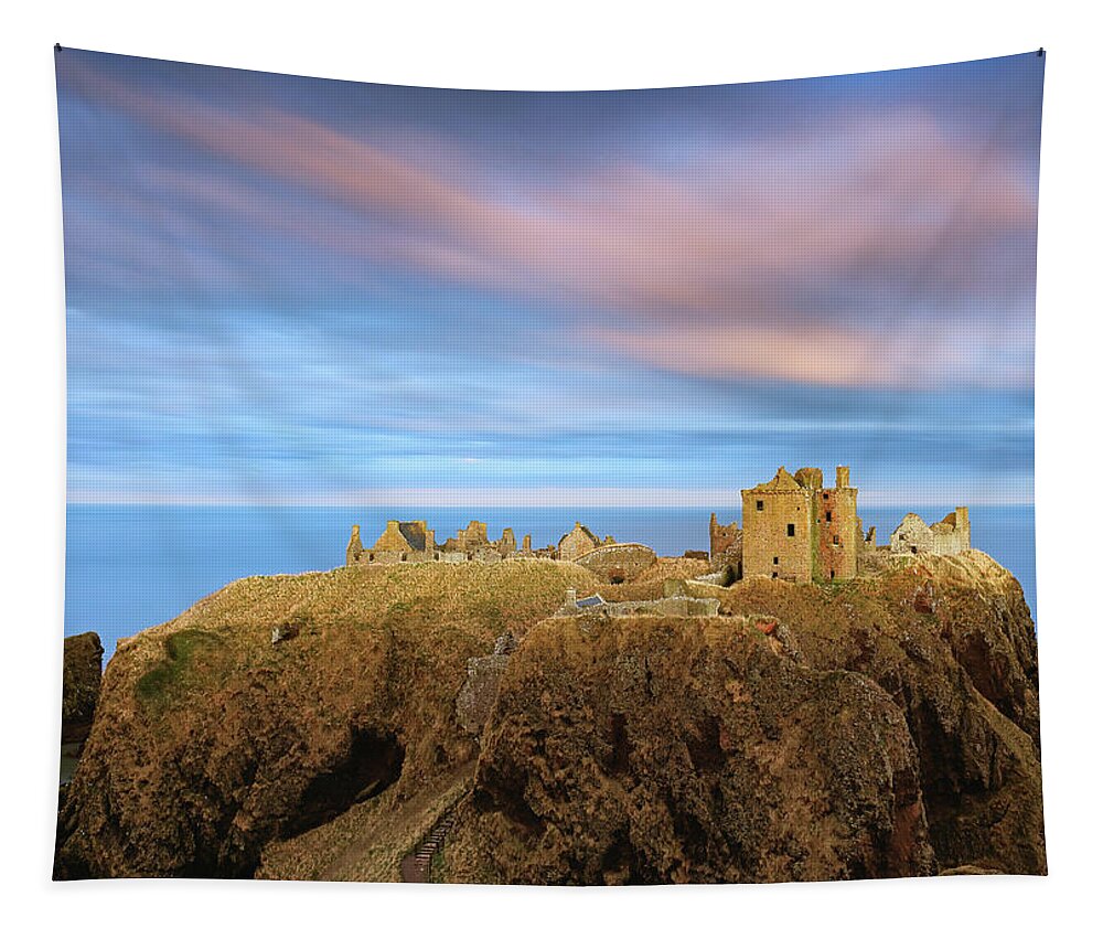 Dunnottar Castle Tapestry featuring the photograph Dunnottar Castle after Sunset by Grant Glendinning