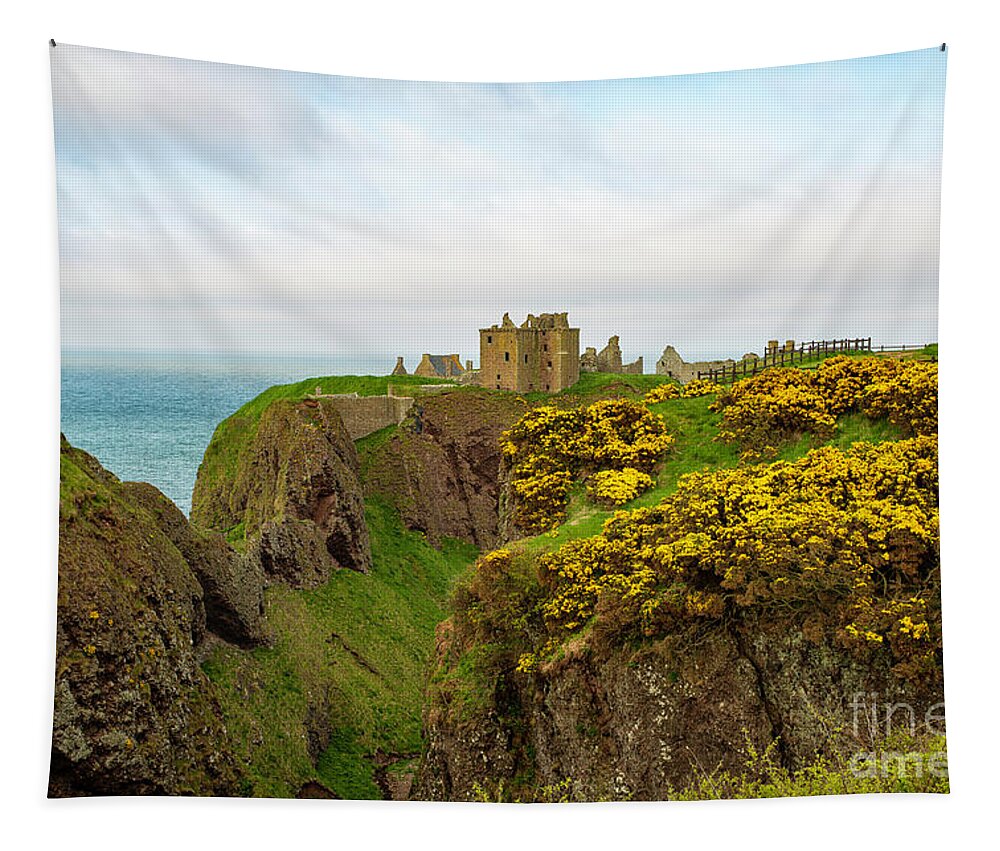 Dunnottar Castle Tapestry featuring the photograph Dunnottar Castle in Spring by Maria Gaellman