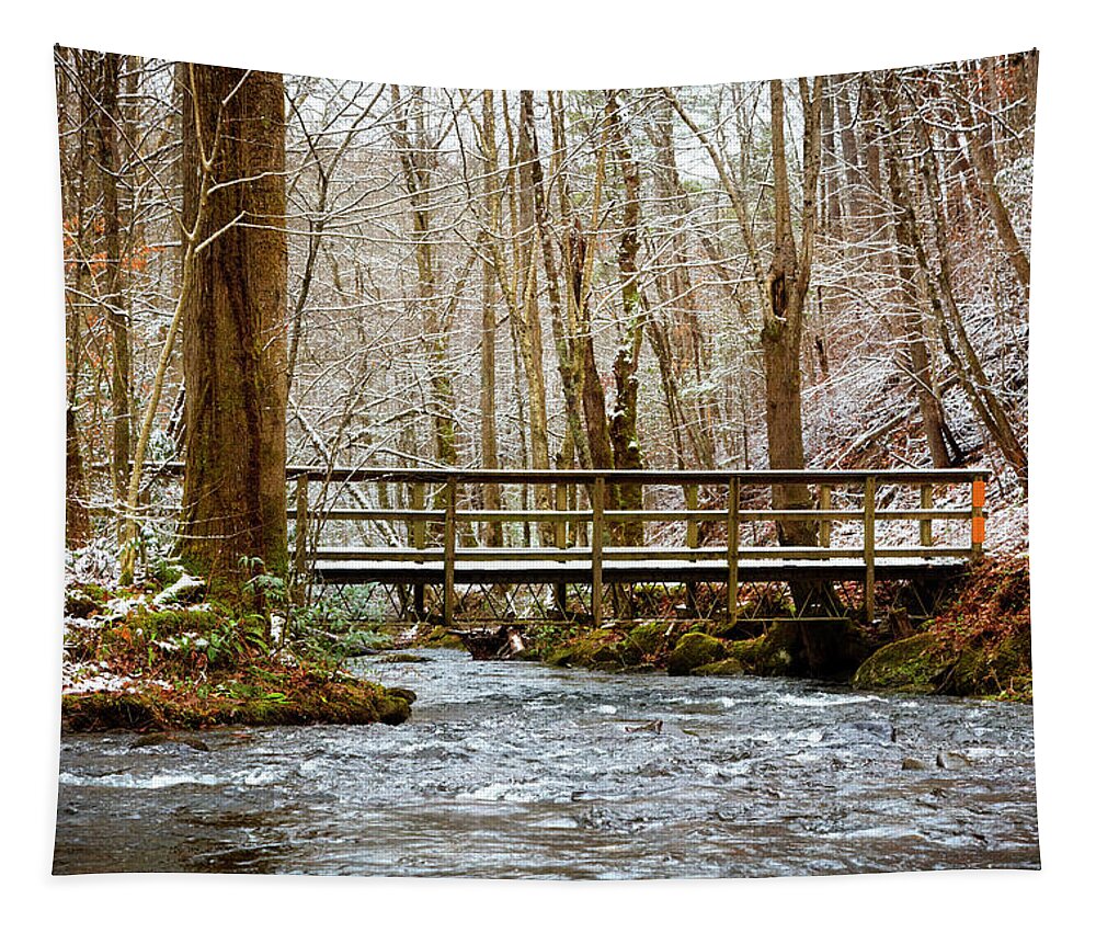 Carolina Tapestry featuring the photograph Dusting of Snow on the Bridge by Debra and Dave Vanderlaan