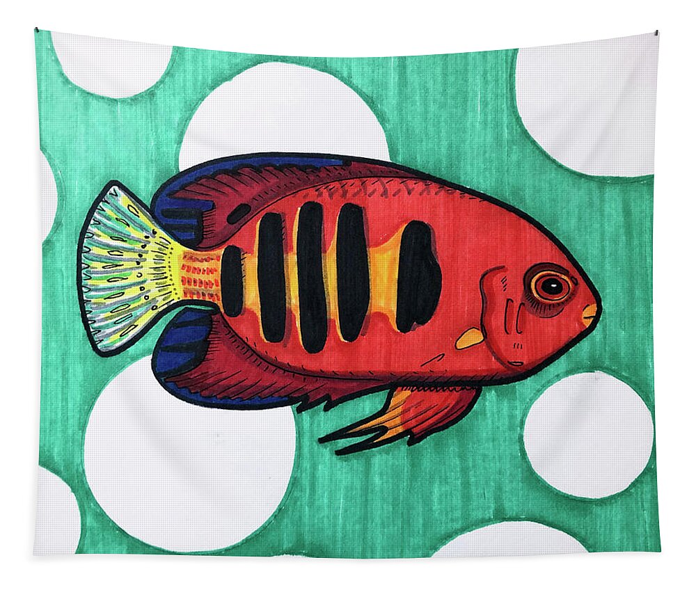 Dwarf Angelfish Tapestry featuring the drawing Dwarf Angelfish by Creative Spirit
