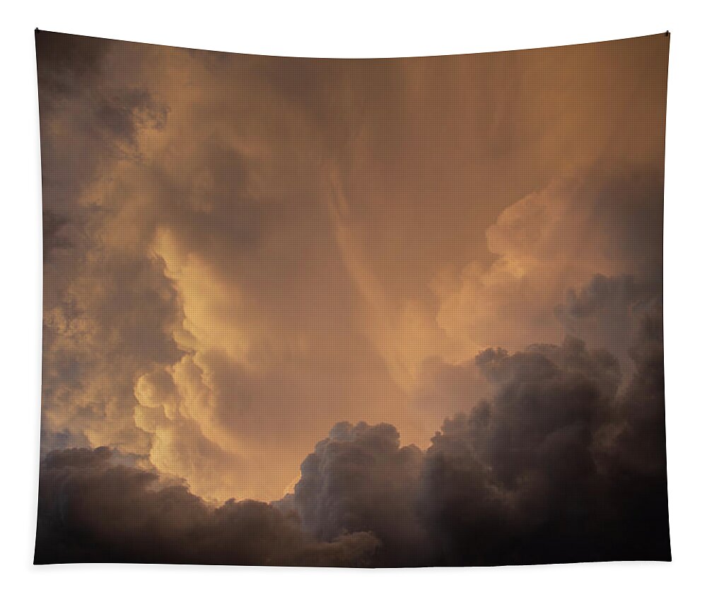 Nebraskasc Tapestry featuring the photograph Dying LP Thunderstorm at Sunset 081 by Dale Kaminski