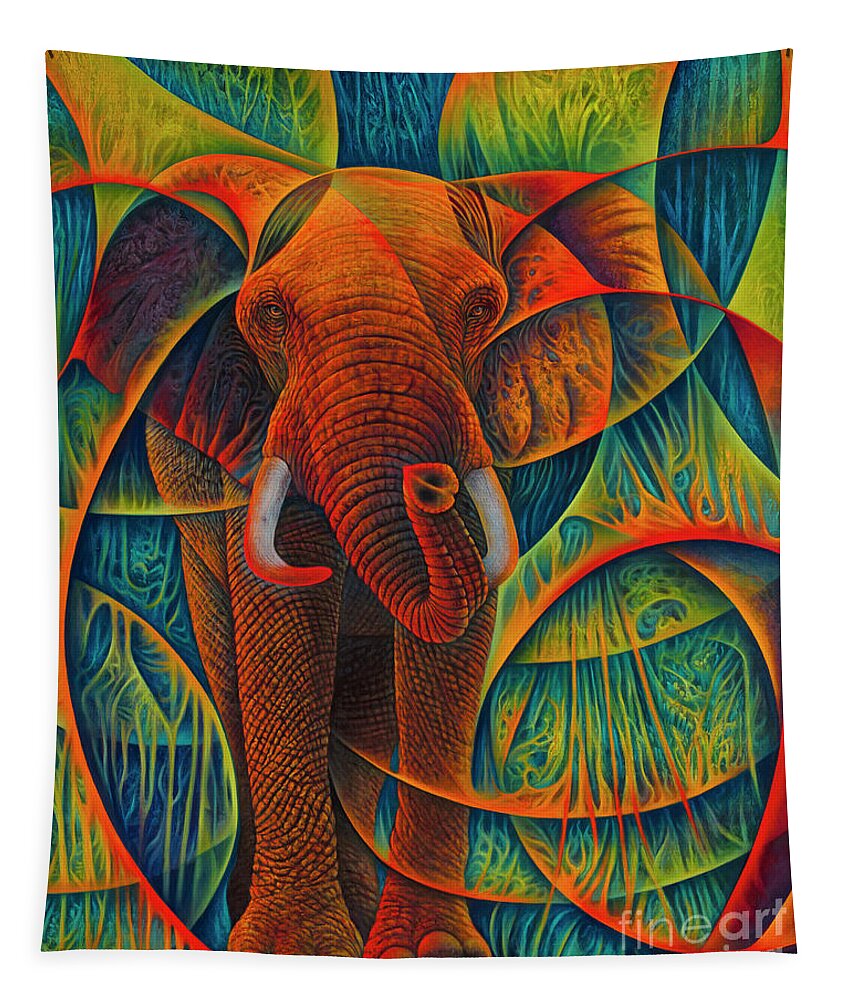 Elephant Tapestry featuring the painting Dynamic Elephant - 3D by Ricardo Chavez-Mendez