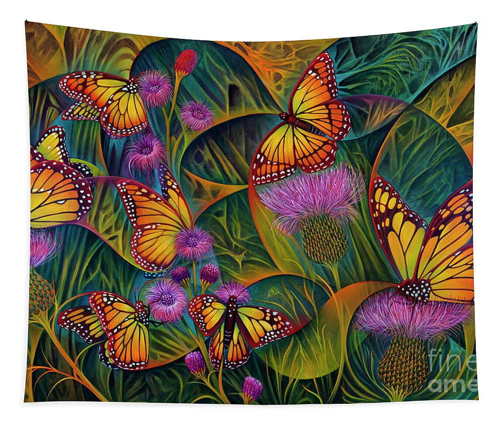 Butterflies Tapestry featuring the painting Dynamic Monarchs by Ricardo Chavez-Mendez