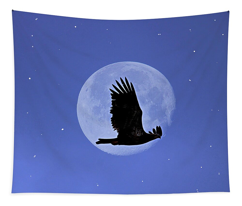 Eagle Tapestry featuring the photograph Eagle Across the Moon by Mary Walchuck