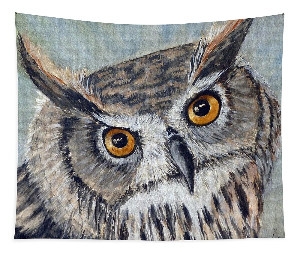 Eagle Tapestry featuring the painting Eagle Owl by Kelly Mills