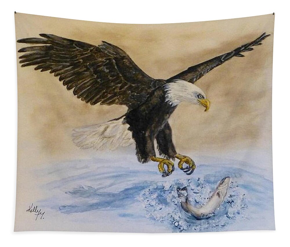 Eagle Tapestry featuring the painting Eagles Easy Catch by Kelly Mills