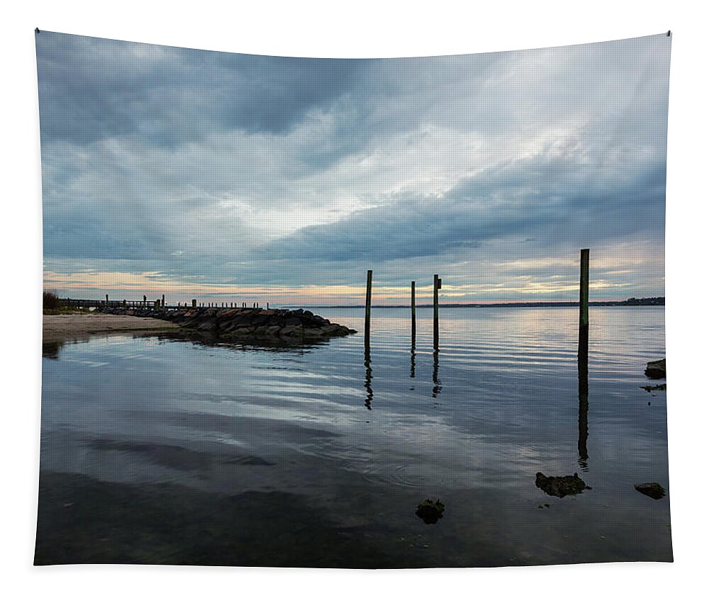 Yorktown Beach Tapestry featuring the photograph Early Morning River View by Rachel Morrison