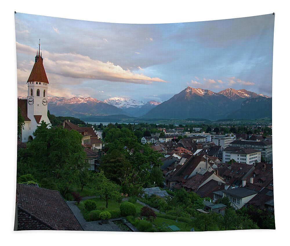 Switzerland Tapestry featuring the photograph Early Morning View of Thun Switzerland by Matthew DeGrushe
