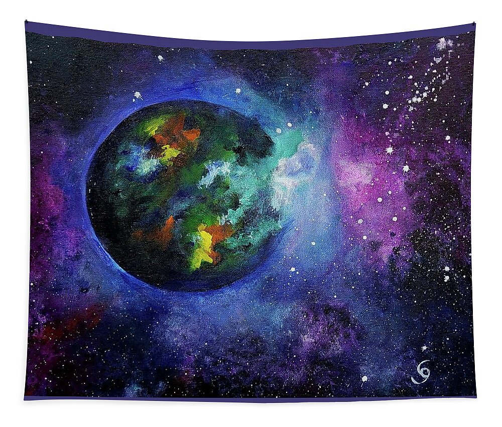 Earth Inspired Spacescape Tapestry featuring the painting Earth Inspired Spacescape 60.22 by Cheryl Nancy Ann Gordon