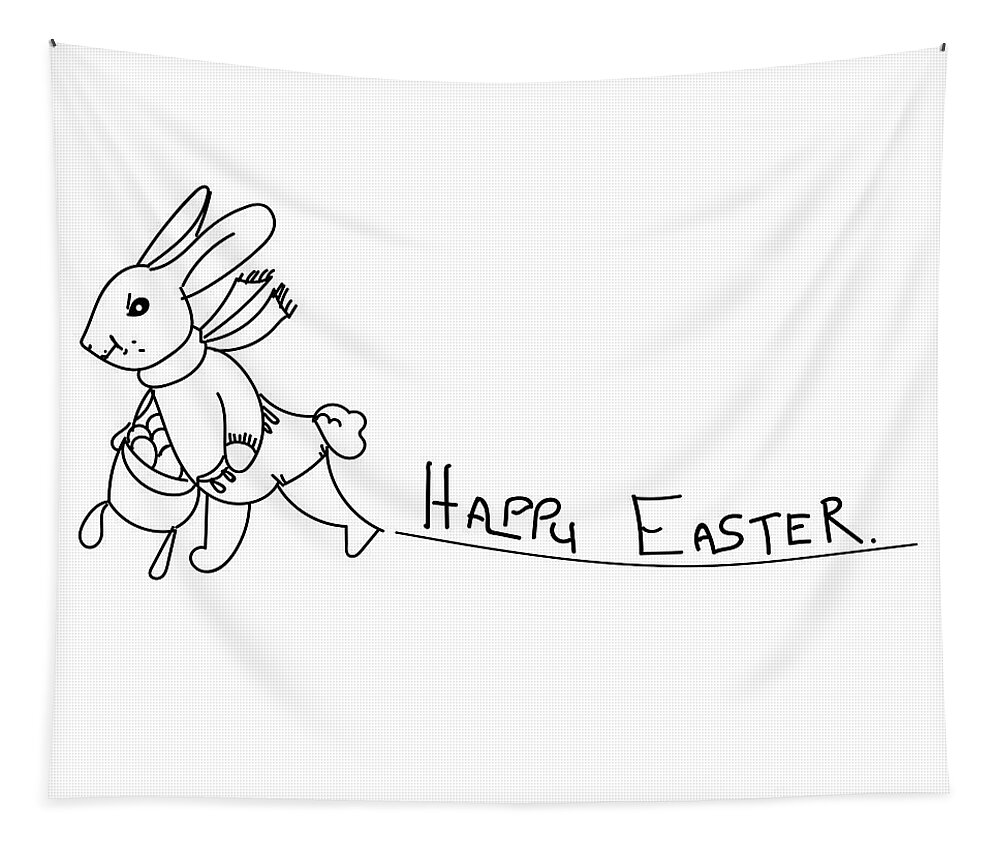 Line Drawing Tapestry featuring the digital art Easter Bunny by Remy Francis