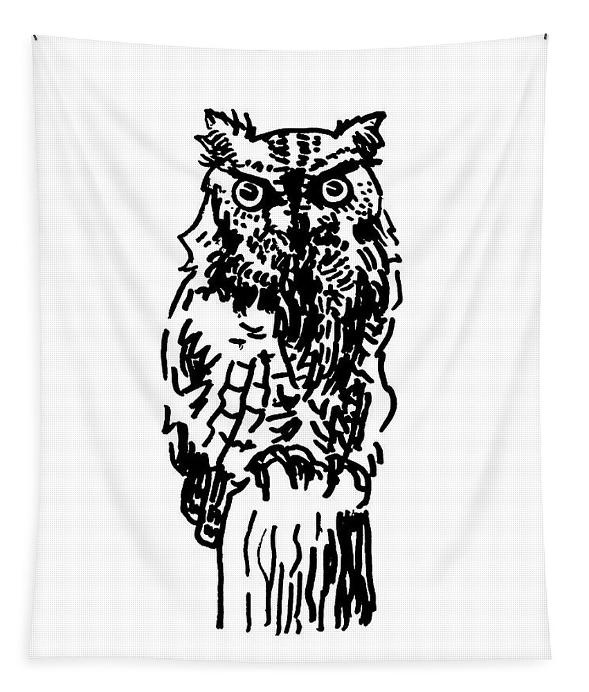  Eastern Screech-owl Tapestry featuring the drawing Eastern Screech-Owl by Masha Batkova