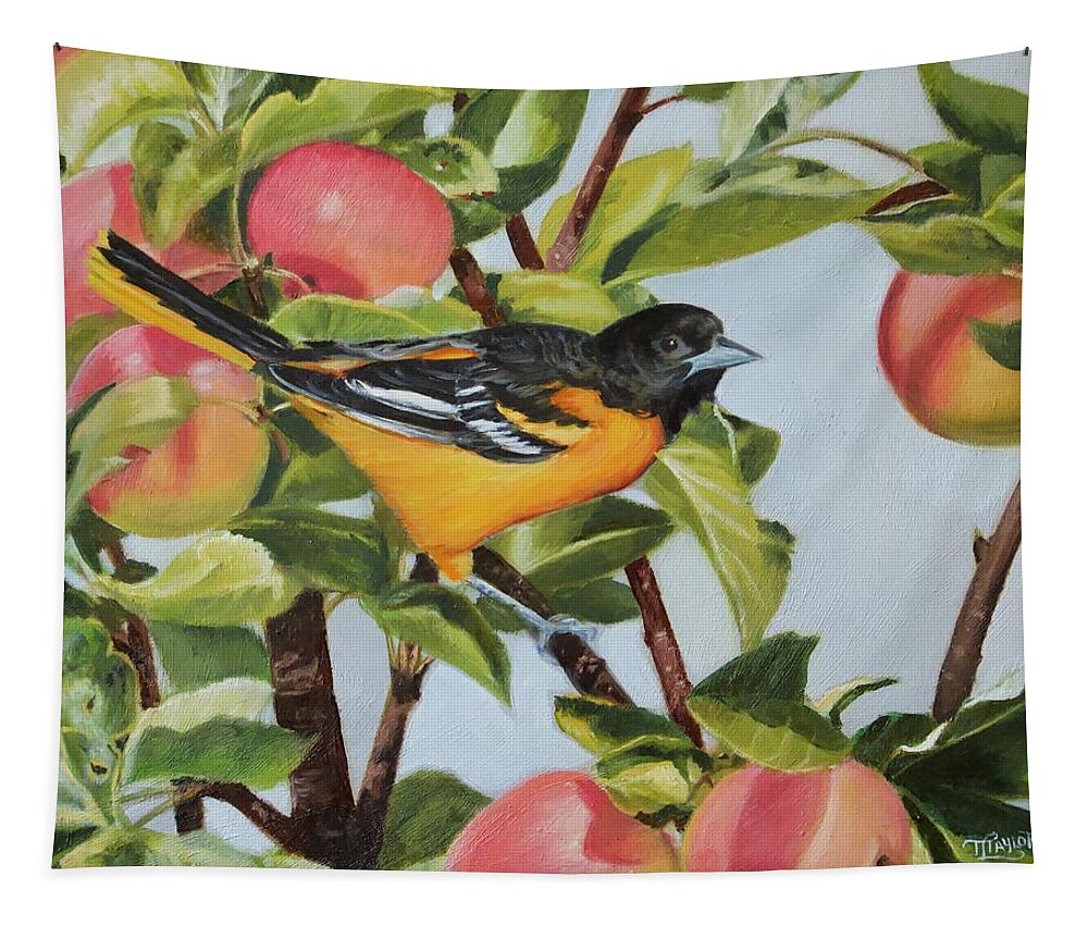 Baltimore Oriole Tapestry featuring the painting Easy Picking by Tammy Taylor