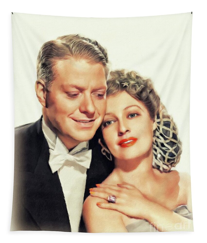 Eddy Tapestry featuring the painting Eddy Nelson and Jeanette MacDonald, Movie Legends by Esoterica Art Agency
