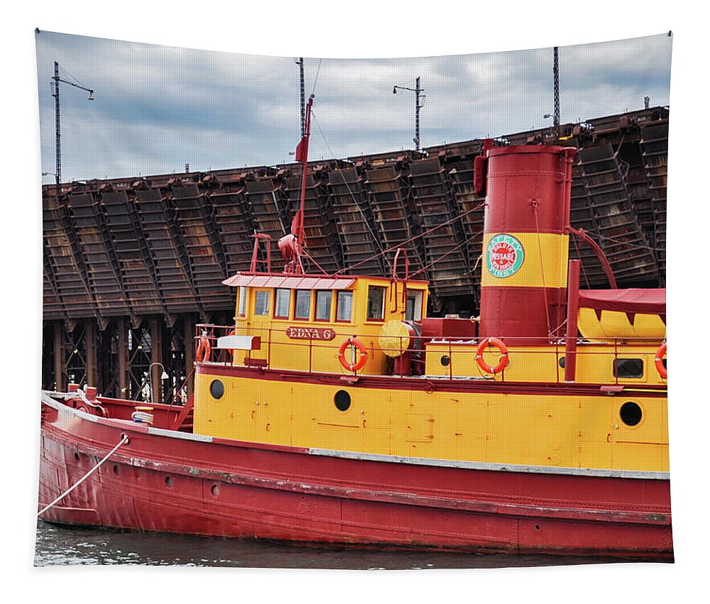 Duluth Tapestry featuring the photograph Edna G Tugboat Lake Superior by Kyle Hanson