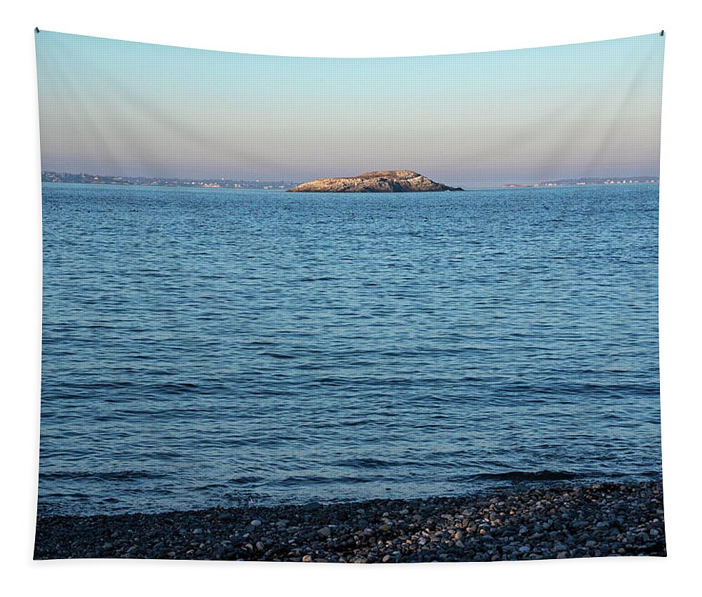 Nahant Tapestry featuring the photograph Egg Rock from Canoe Beach in Nahant Massachusetts at Sunset by Toby McGuire