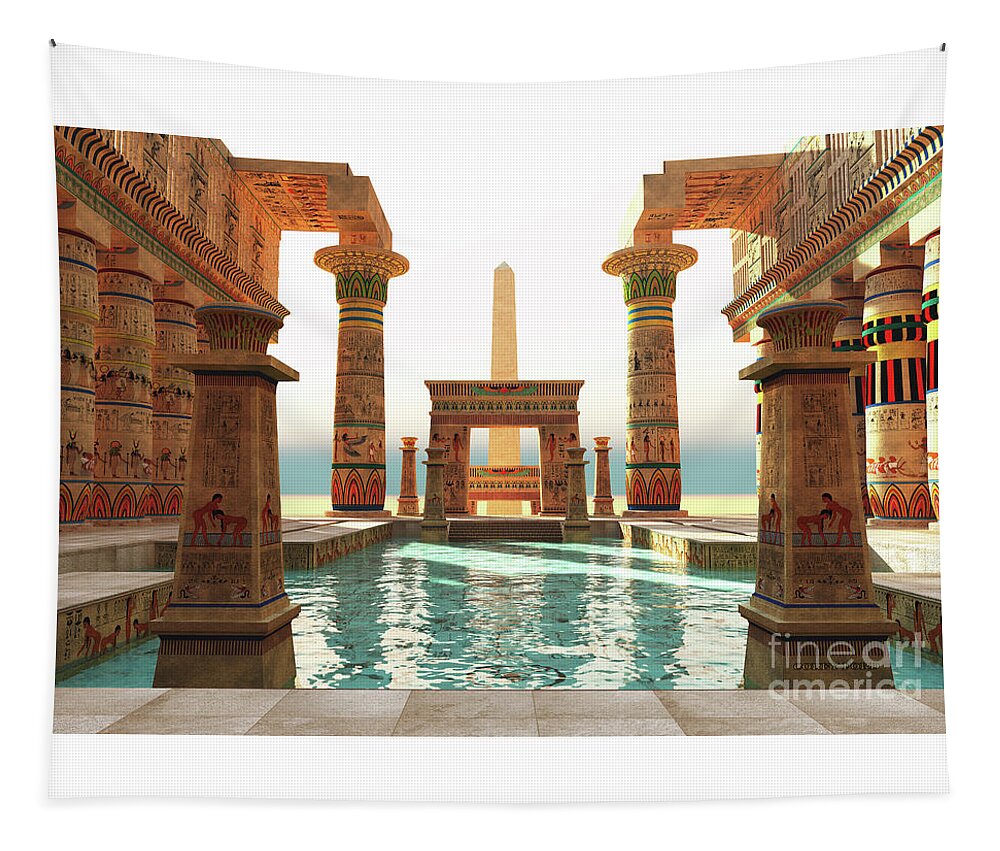 Pool Tapestry featuring the digital art Egyptian Pool with Obelisk by Corey Ford