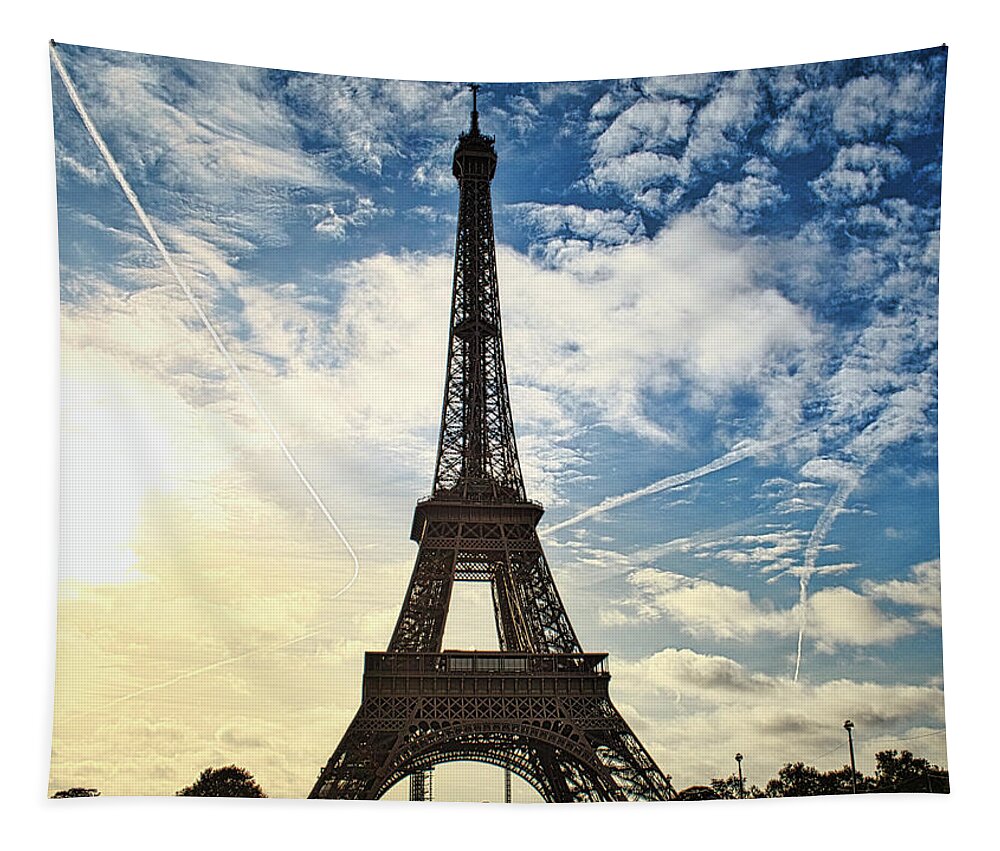 Tower Tapestry featuring the photograph Eiffel Clouds by Portia Olaughlin