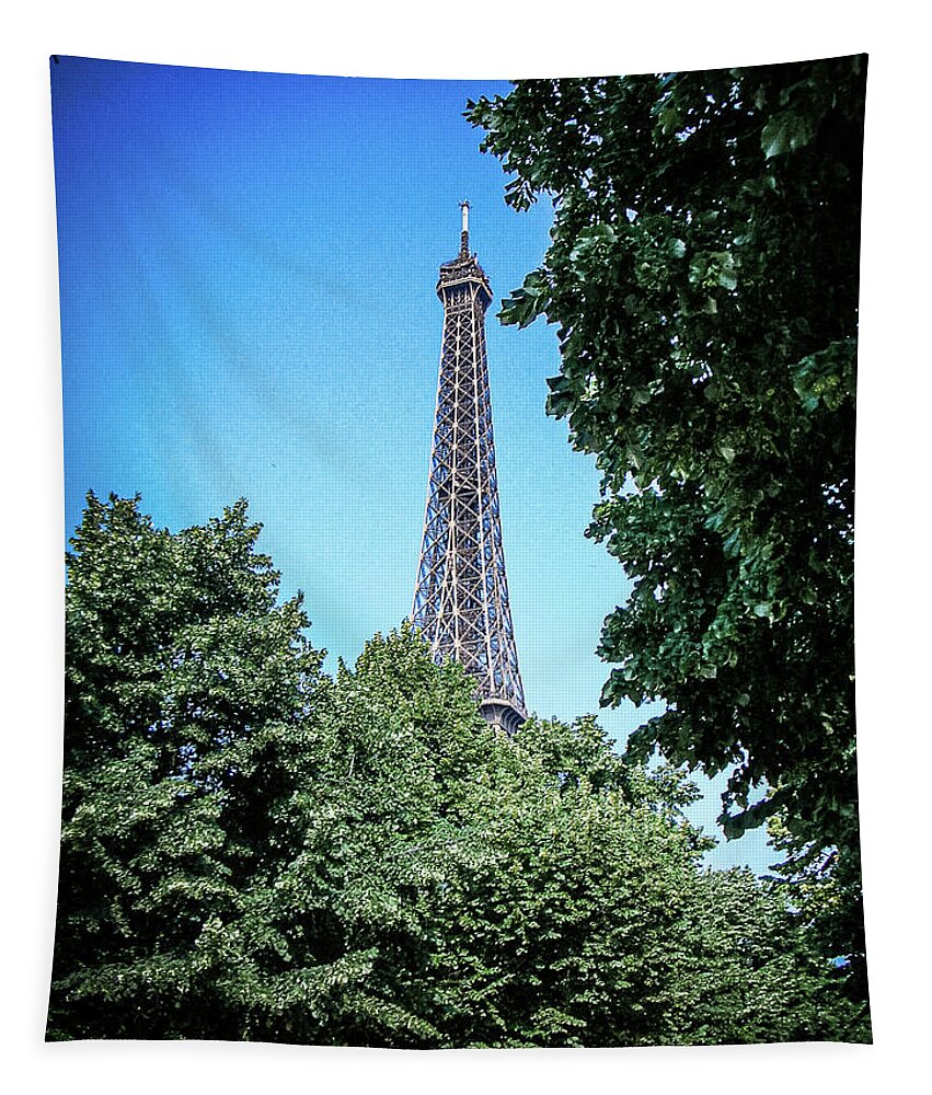 France Tapestry featuring the photograph Eiffel Tower through Trees by Jim Feldman
