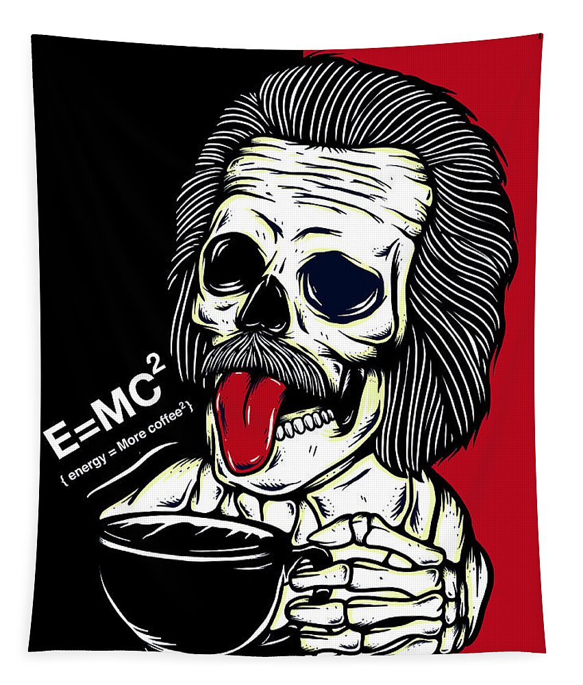 Einstein Tapestry featuring the painting Einstein Energy Equals More Coffee by Miki De Goodaboom
