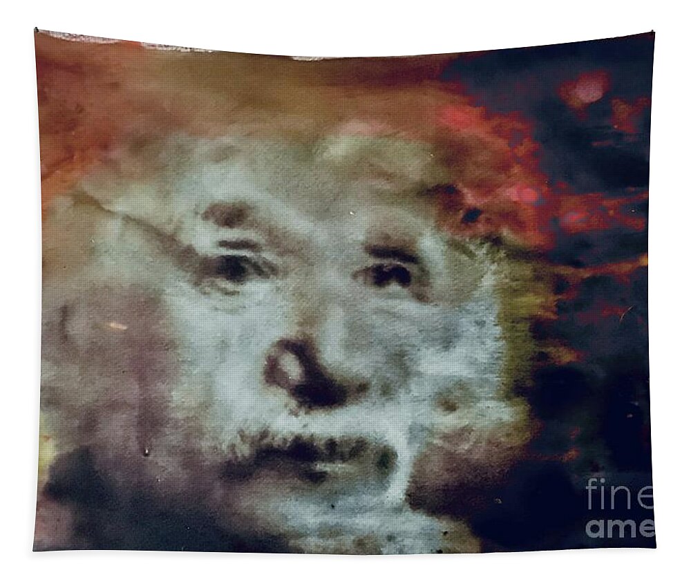 Albert Einstein Prints Einstein Galaxy Atoms Space Science Spiritual Portrait Tapestry featuring the painting Albert Einstein by FeatherStone Studio Julie A Miller