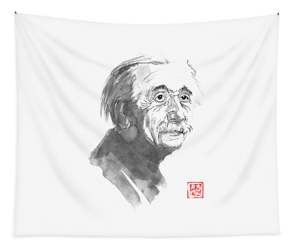 Albert Einstein Tapestry featuring the drawing Einstein by Pechane Sumie