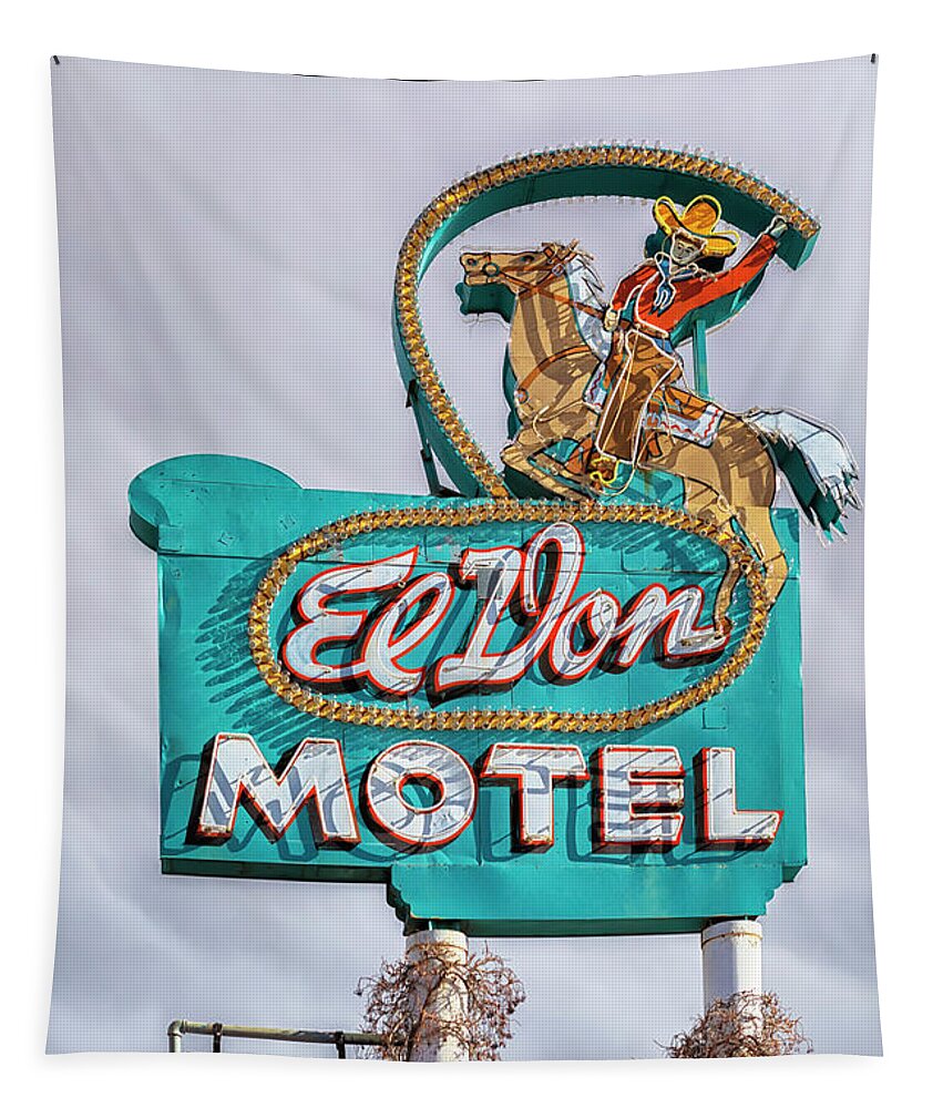 Route 66 Tapestry featuring the photograph El Don Motel Neon Sign - Route 66 - Albuquerque by Susan Rissi Tregoning