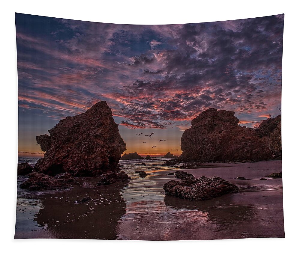 Landscape Tapestry featuring the photograph El Matador Sunset by Romeo Victor