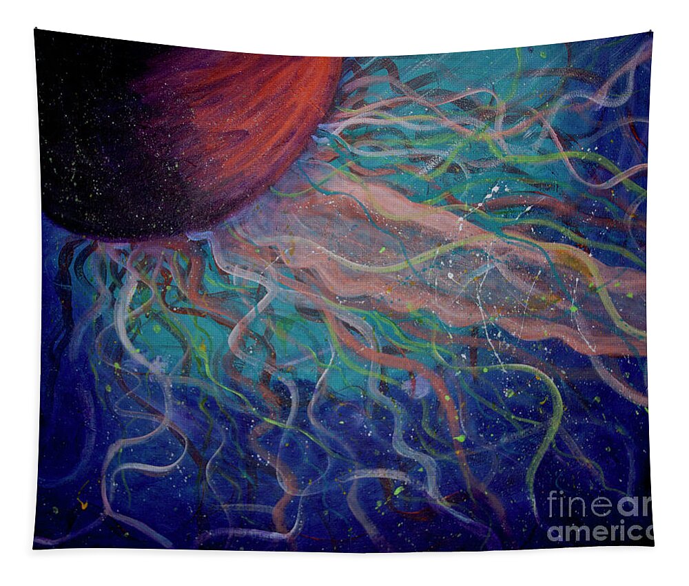 Jellyfish Wall Art Tapestry featuring the painting Electric Jellyfish 1 by Mike Mooney