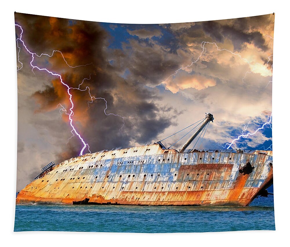 Shipwreck Tapestry featuring the digital art Electric Shipwreck by Ally White