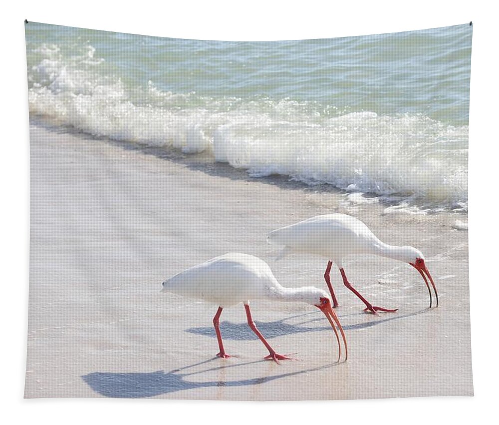 White Ibis Tapestry featuring the photograph Elegantly in Synch by Mingming Jiang