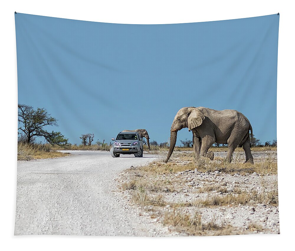African Elephants Tapestry featuring the photograph Elephant Crossing by Belinda Greb