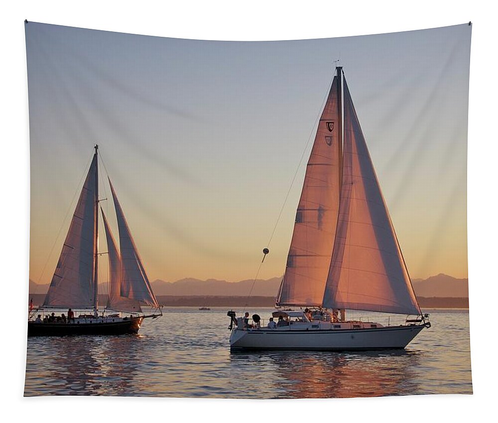 Pacific Northwest Tapestry featuring the photograph Elliot Bay Sailboats by Sean Hannon