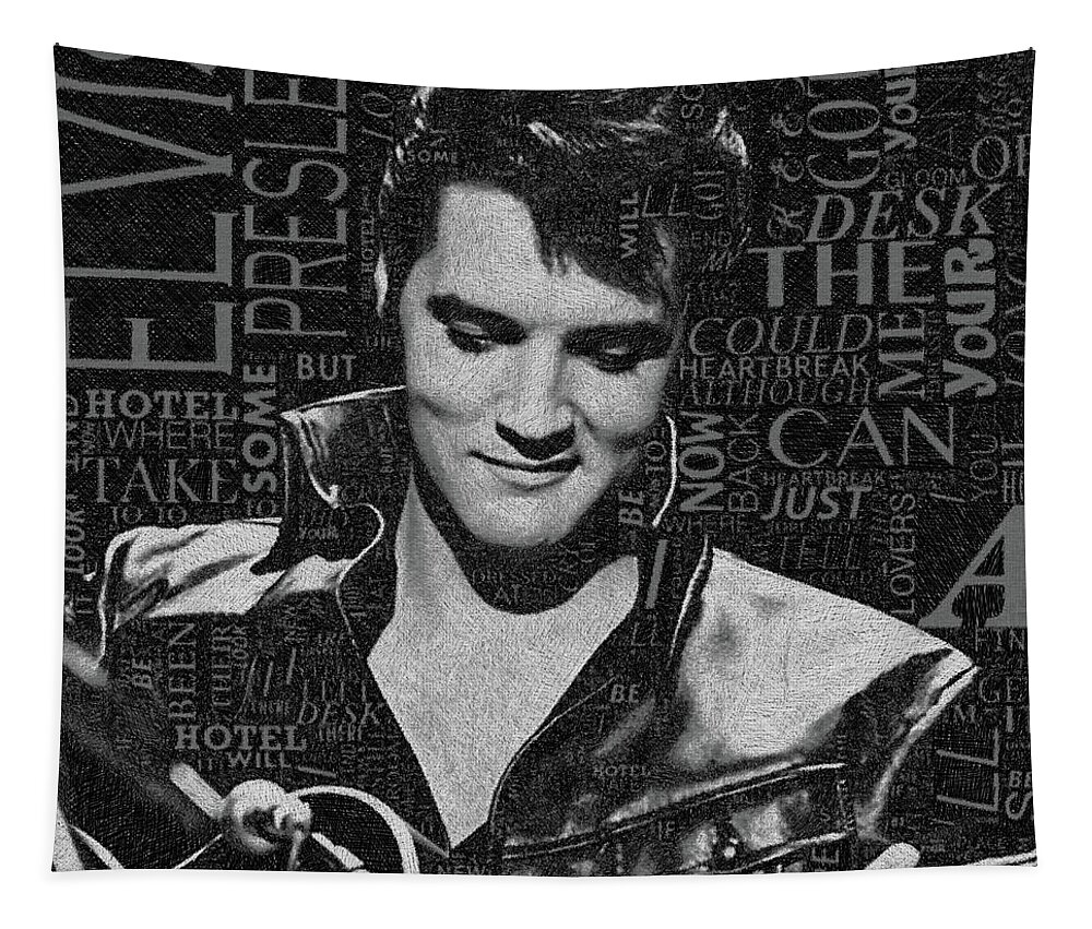 Elvis Presley Tapestry featuring the painting Elvis Heartbreak Hotel Lyrics by Tony Rubino