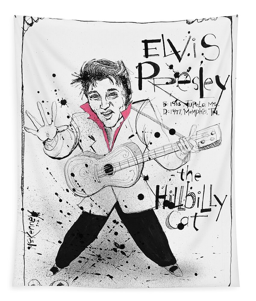  Tapestry featuring the drawing Elvis Presley by Phil Mckenney