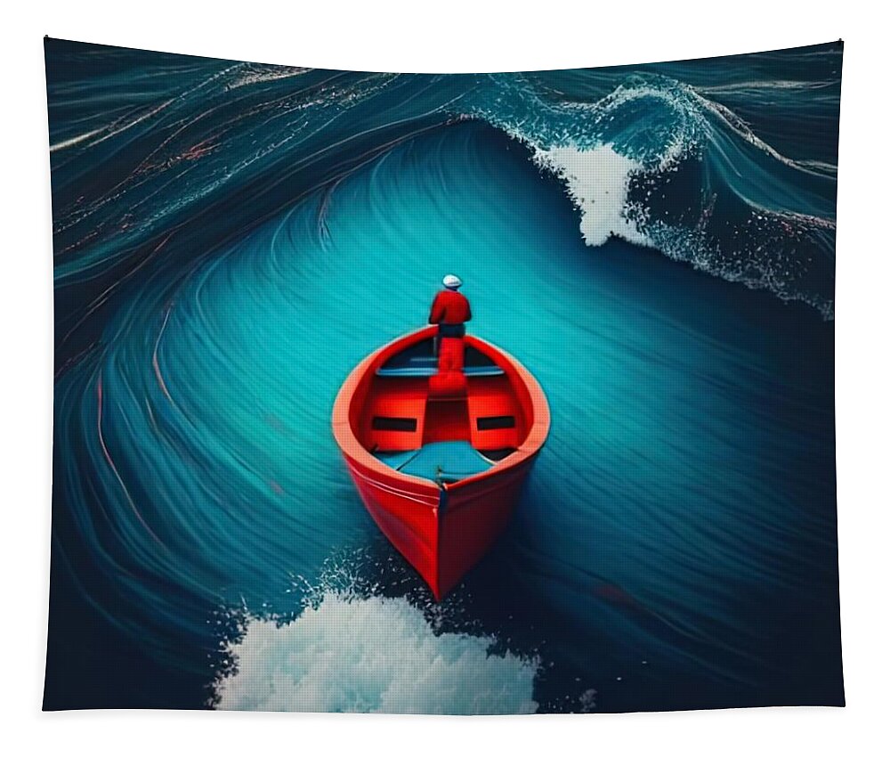 Waves Seascape Bold Contrast Tapestry featuring the painting Embrace the Force by Ruben Carrillo