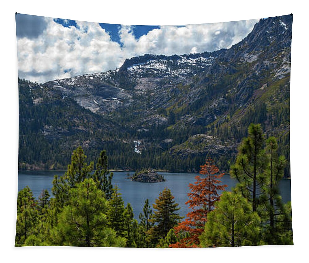  Tapestry featuring the photograph Emerald Bay Spring Day Pano by Brad Scott