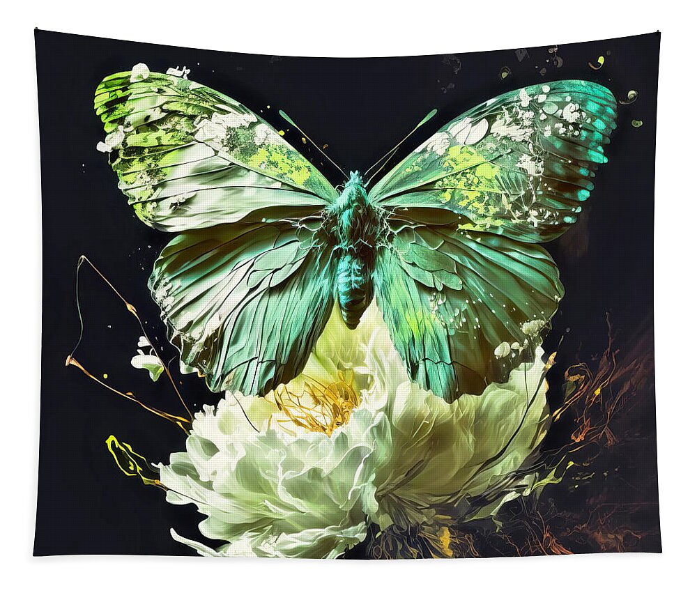  Butterfly Tapestry featuring the painting Emerald Butterfly Explosion by Tina LeCour