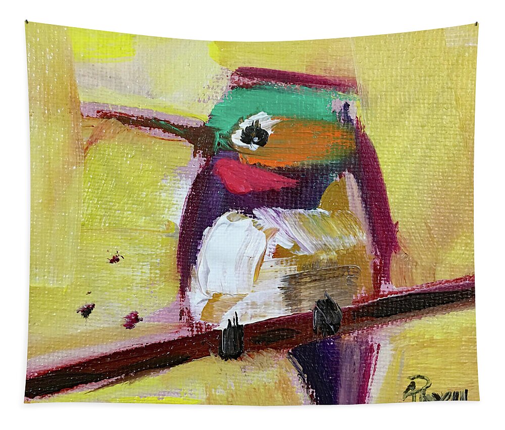 Hummingbird Tapestry featuring the painting Emerald Crested Hummingbird by Roxy Rich