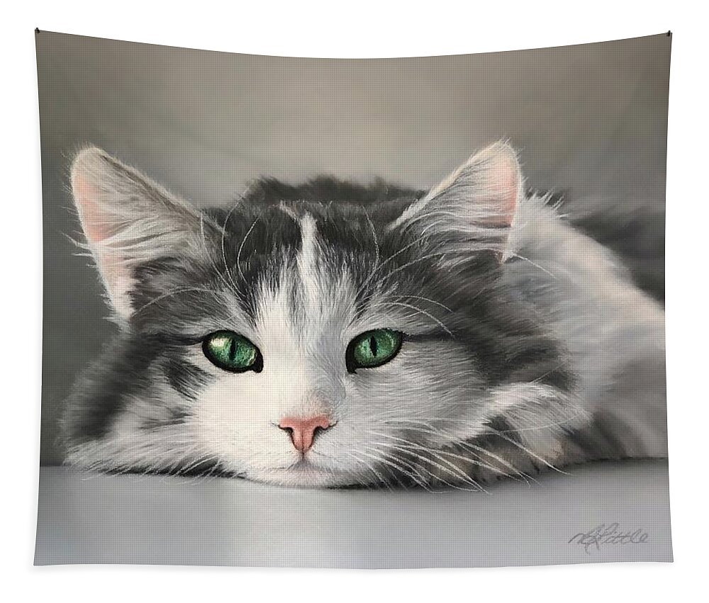 Cat Tapestry featuring the pastel Emerald Eyes by Marlene Little