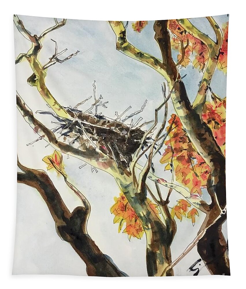 Twig Tapestry featuring the painting Empty Nester by Sonia Mocnik