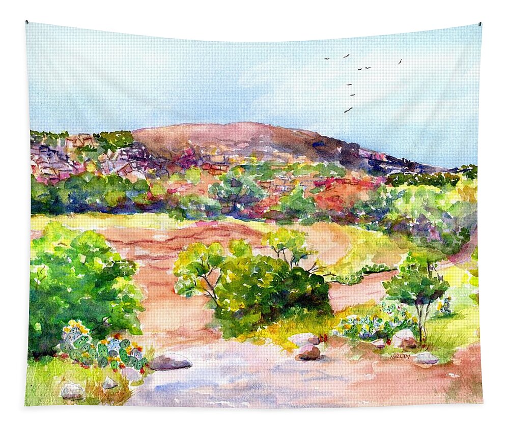 Texas Tapestry featuring the painting Enchanted Rock Mountain Texas by Carlin Blahnik CarlinArtWatercolor