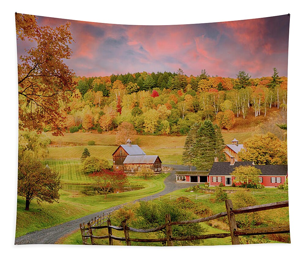 Sleepy Hollow Farm Tapestry featuring the photograph End of a Vermont Day in Autumn by Jeff Folger