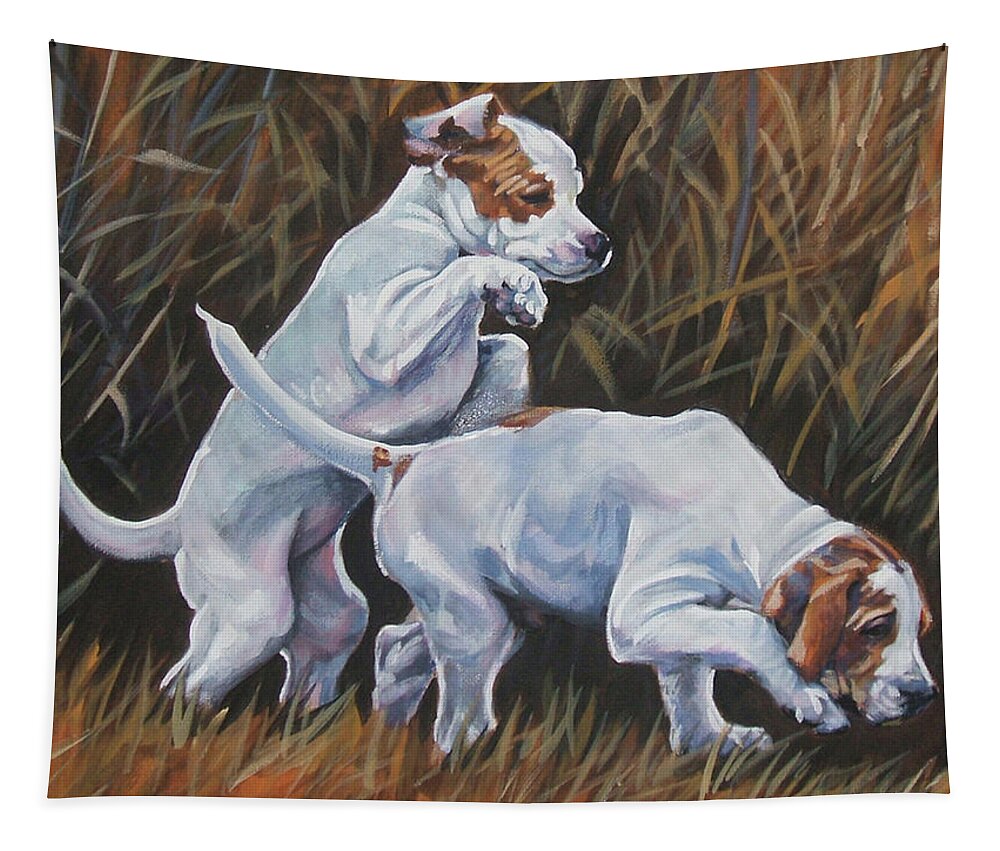 English Pointer Tapestry featuring the painting English Pointer Pups by Lee Ann Shepard