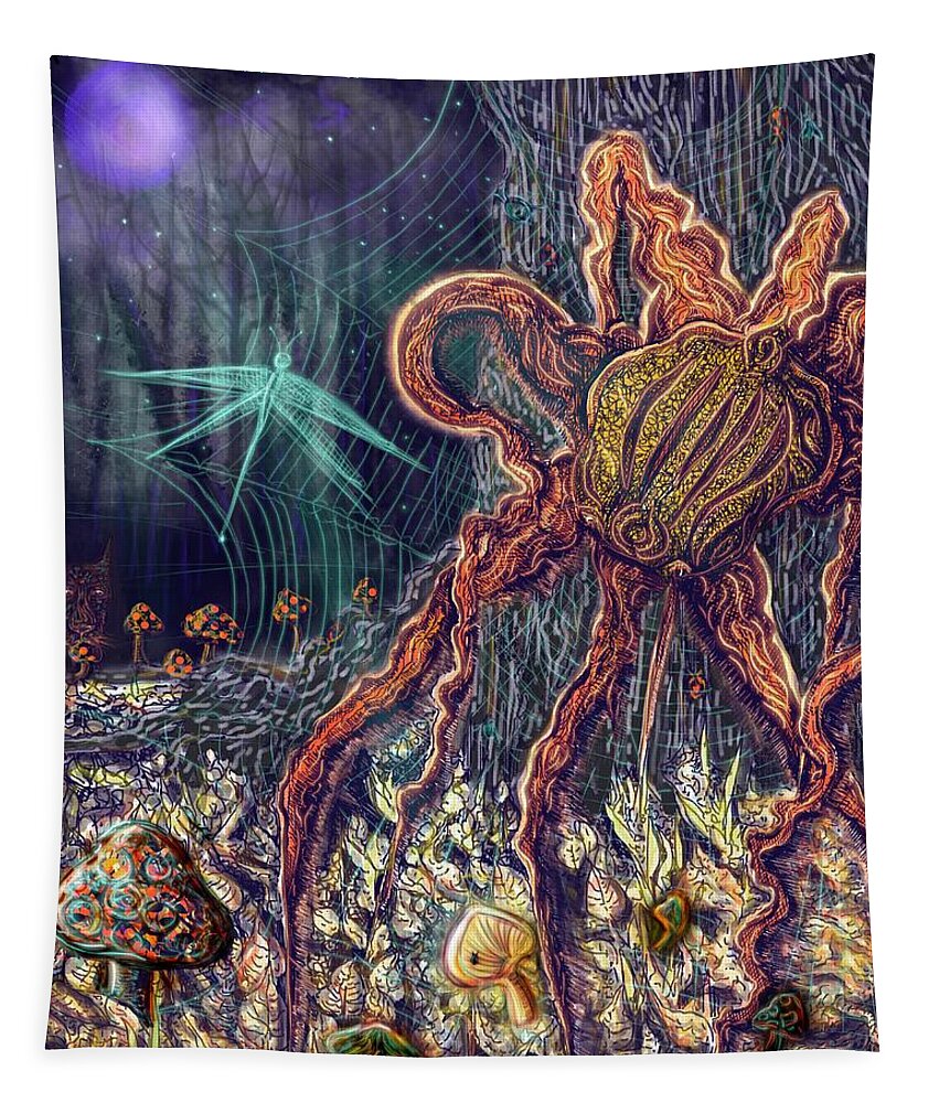 Spider Tapestry featuring the digital art Entanglements by Angela Weddle