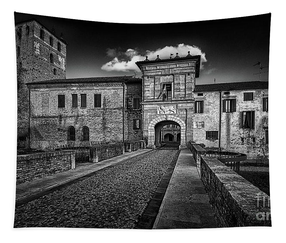 Protobuffolè Tapestry featuring the photograph Entrance to a medieval village bnw by The P