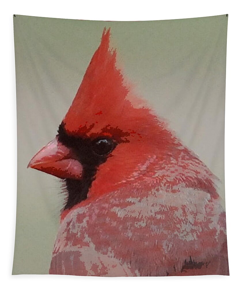 Bird Tapestry featuring the mixed media Epiphany Cardinal by Judy Cuddehe
