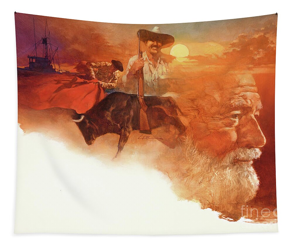 Dennis Lyall Tapestry featuring the painting Ernest Hemingway by Dennis Lyall