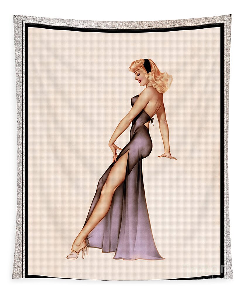 Varga Girl In Black Negligee Tapestry featuring the painting Esquire Calendar Girl 1946 by Alberto Vargas Pin-up Wall Art Decor by Rolando Burbon